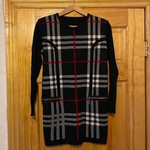 Dark Blue Red White Striped Stretch Long Sweater